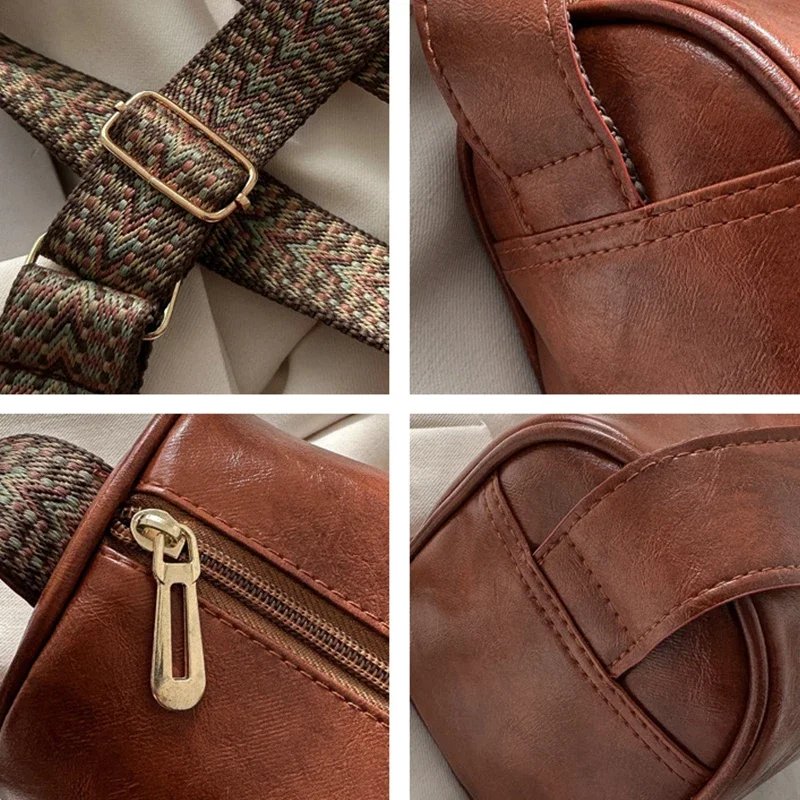 Vintage Shoulder Bag for Women Fashion Wide Strap Crossbody Bag Retro Pillow Messenger Handbag Ladies Tote Clutchs Purses Tote