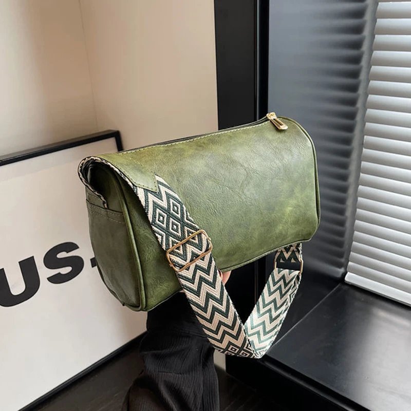 High Quality PU Leather, Wide Shoulder Strap Shoulder Bag ,Women Vintage Ladies Small Handbag ,Pillow Messenger Crossbody Bag