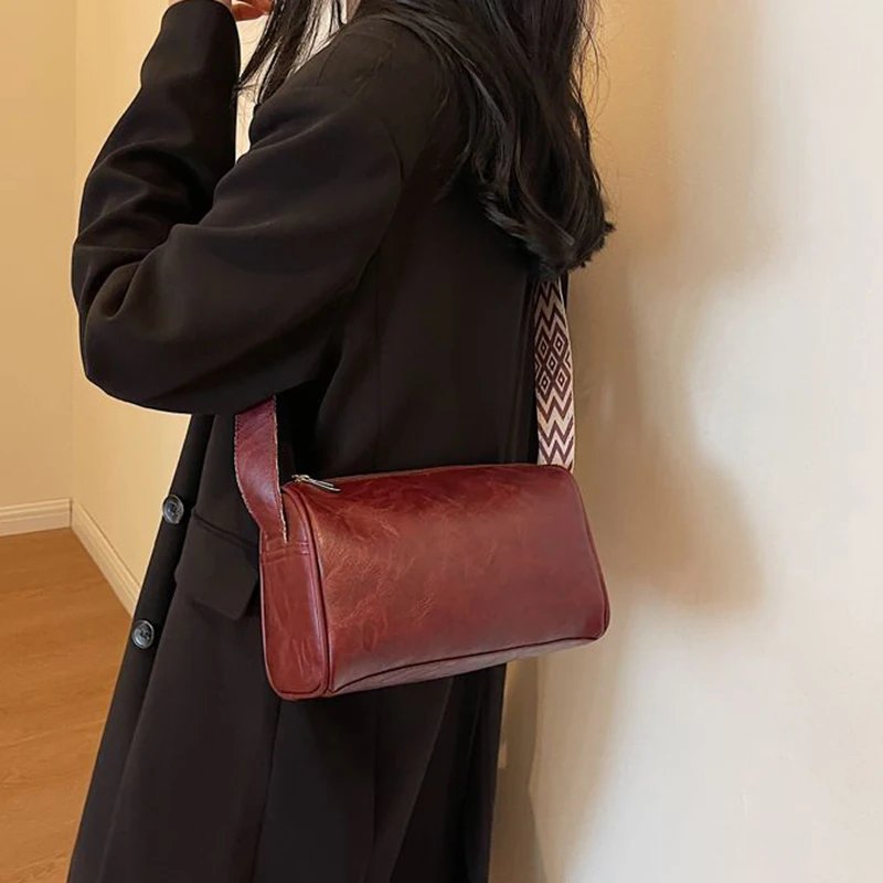 High Quality PU Leather, Wide Shoulder Strap Shoulder Bag ,Women Vintage Ladies Small Handbag ,Pillow Messenger Crossbody Bag