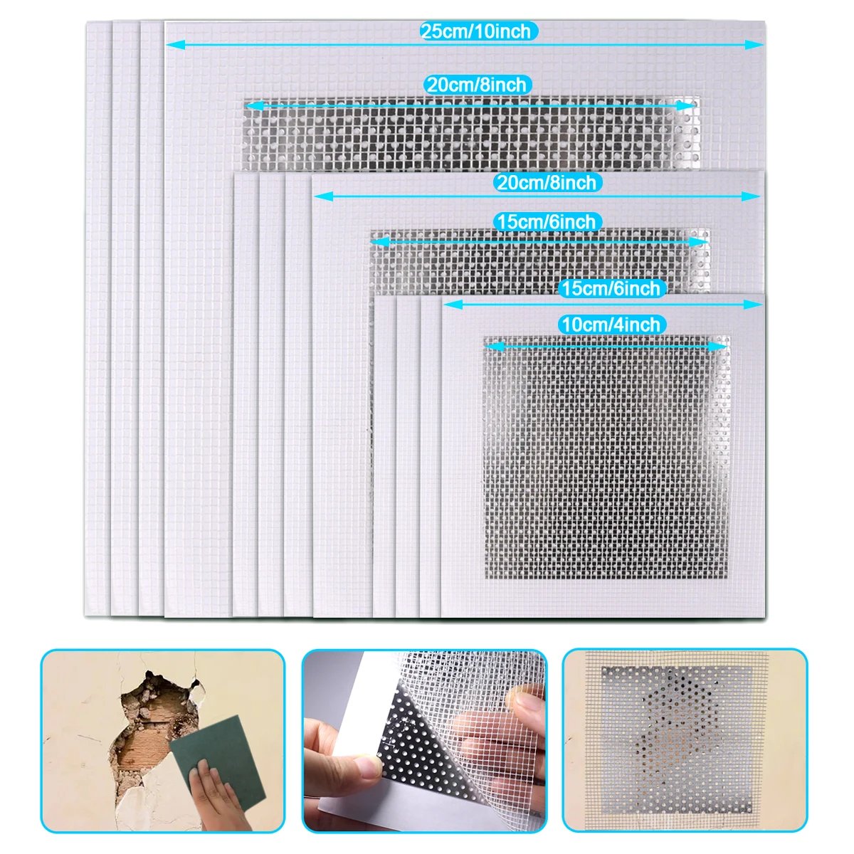 Drywall Repair Kit 3pcs Aluminum Wall Repair Patch, 4/6 Inch Fiber Mesh Galvanized Sheet, Drywall Hole Repair Patch Metal Patch