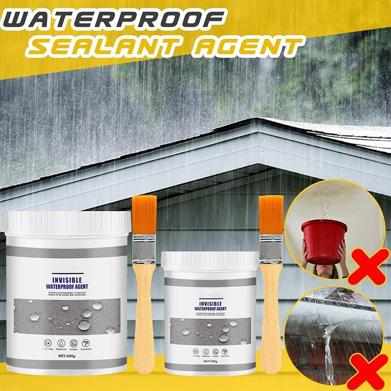 Waterproof Coating Sealant Agent Invisible Paste Glue With Brush Repair Home Roof Transparent Bathroom Antileak Glue 300g/900g
