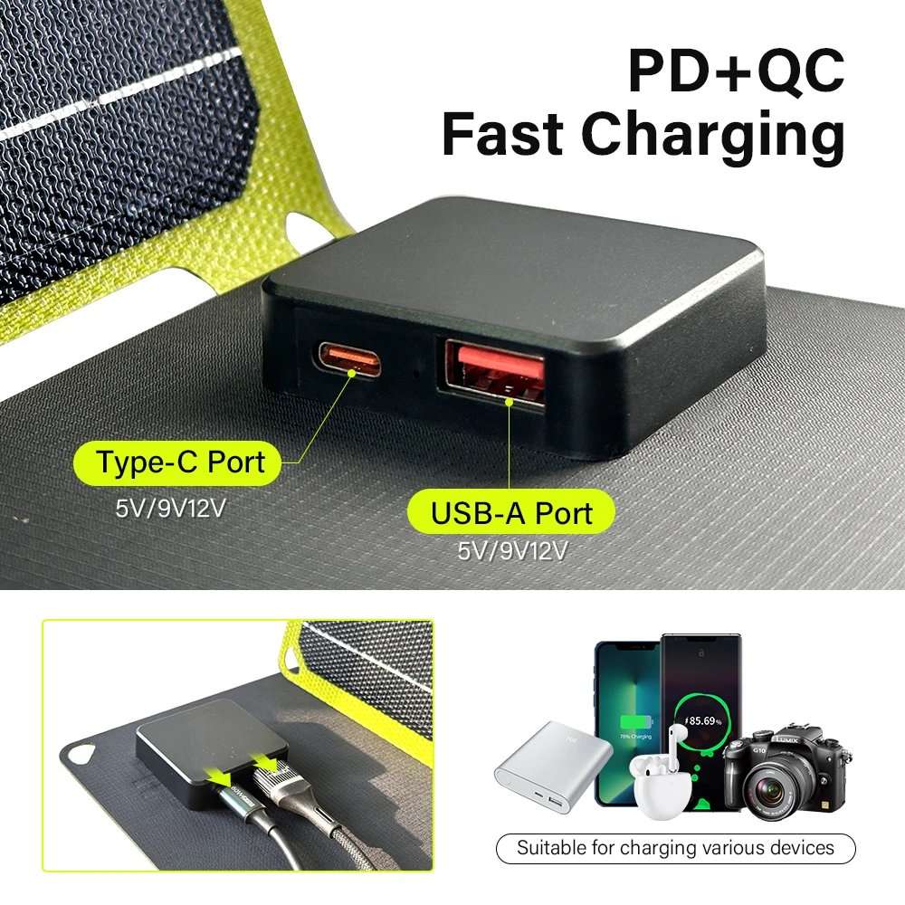 Outdoor powerful Portable Solar Panel 5v 21w 40W battery phone charger PD 20w QC 3.0 9V 12V For USB A C Power bank Outdoor powerful Portable Solar Panel 5v 21w 40W battery phone charger PD 20w QC 3.0 9V 12V For USB A C Power bank