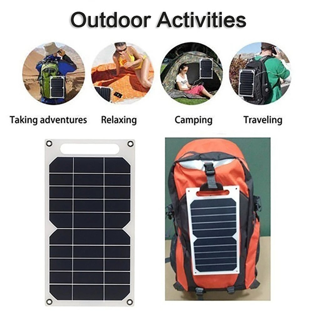 10W Solar Panel USB Waterproof Outdoor Hike Camping Portable Cells Battery Solar Charger Plate for Mobile Phone Power Bank