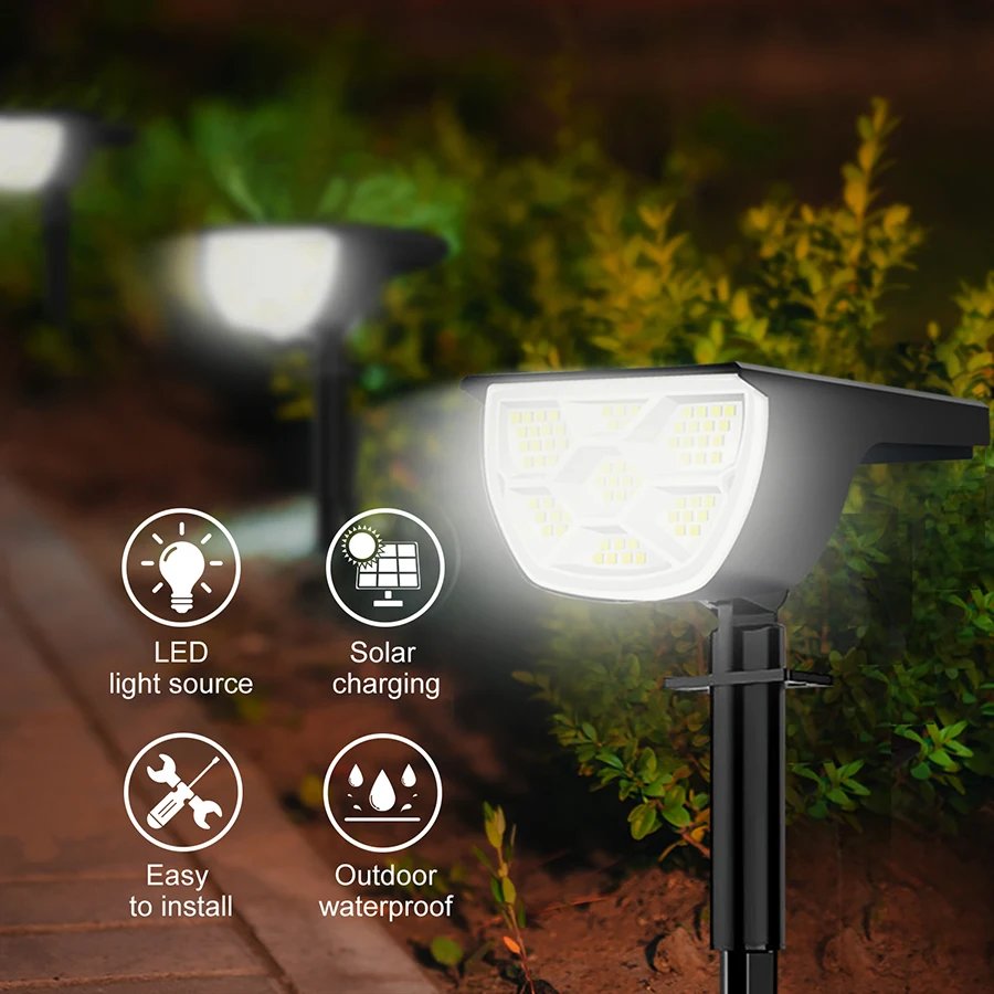 72/68 LED Solar Landscape Lights Outdoor IP65 Waterproof Solar Light with 3 Modes Solar Garden Spotlight for Yard Lawn Walkway