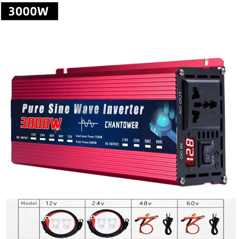 Pure Sine Wave Inverter 12V 220V 24V 110V 2000W 3000W 4000W 5000W DC To AC Portable Power Voltage Converter Car Solar Inverter