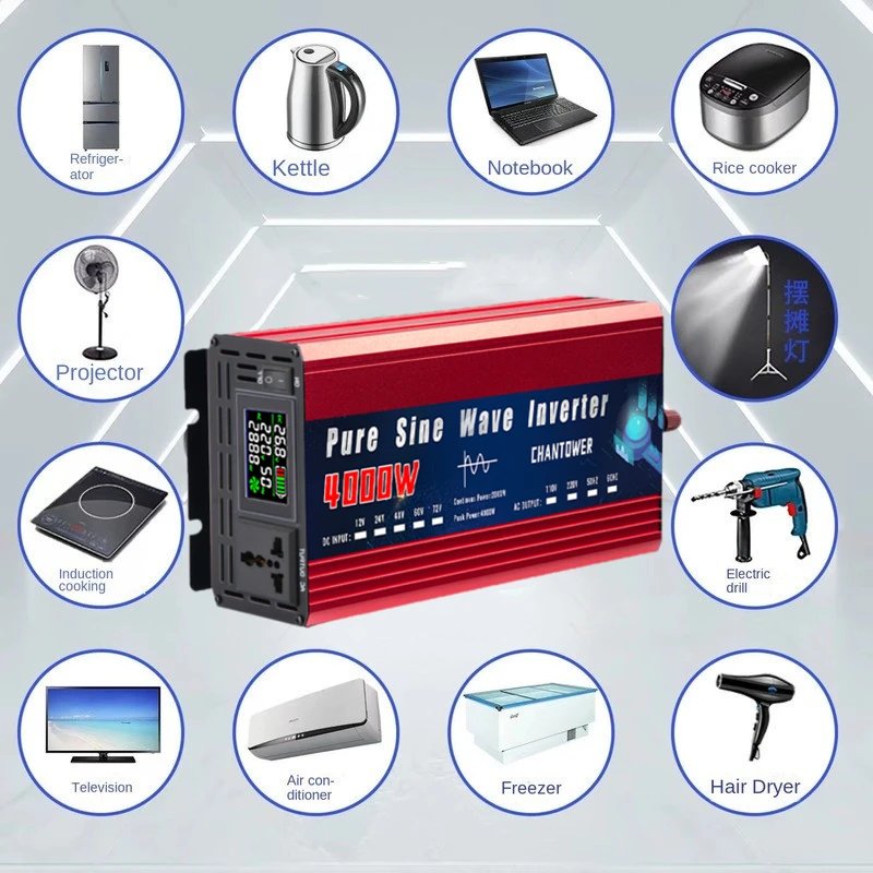 Pure Sine Wave Inverter 12V 220V 24V 110V 2000W 3000W 4000W 5000W DC To AC Portable Power Voltage Converter Car Solar Inverter Pure Sine Wave Inverter 12V 220V 24V 110V 2000W 3000W 4000W 5000W DC To AC Portable Power Voltage Converter Car Solar Inverter