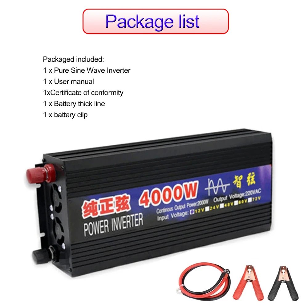Pure Sine Wave Inverter 2000W 3000W 4000W Power DC 12V 24V 48v To AC 220V Voltage 50/60HZ Converter Solar Car Inverter With LED Pure Sine Wave Inverter 2000W 3000W 4000W Power DC 12V 24V 48v To AC 220V Voltage 50/60HZ Converter Solar Car Inverter With LED