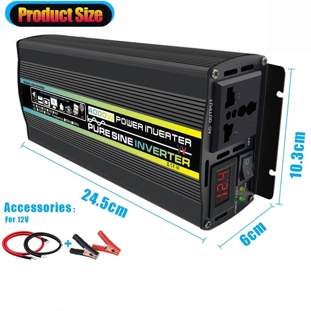 Pure Sine Wave Inverter 12V/24V/48V/60V To AC 110V 220V 8000/6000/4000/3000W Voltage Transformer Power Converter Solar Inverter