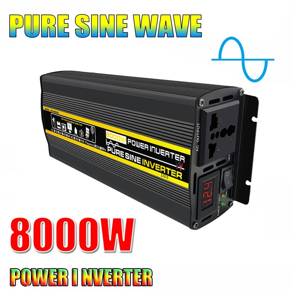 Pure Sine Wave Inverter 12V/24V/48V/60V To AC 110V 220V 8000/6000/4000/3000W Voltage Transformer Power Converter Solar Inverter