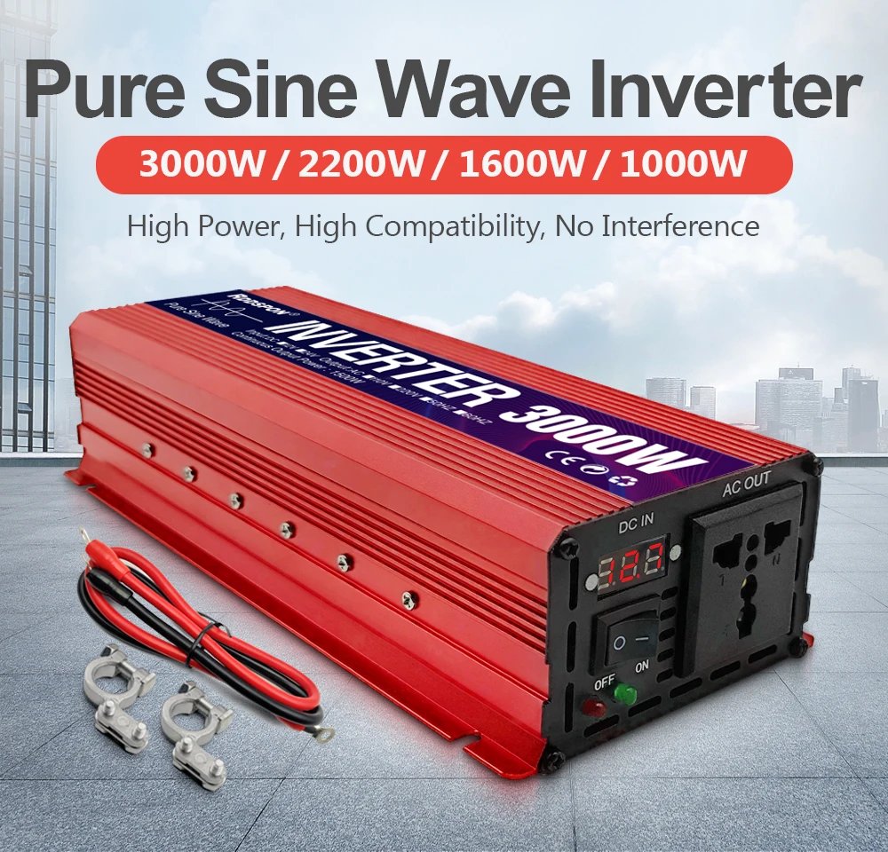 Pure Sine Wave Inverter Portable Power banks Converter DC 12v To AC 110V 220V Solar Inverter Peak Power 1000W 1600W 2000W 3000W