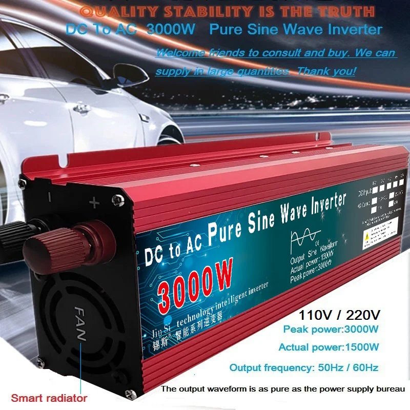 Pure Sine Wave Inverter DC 12v/24v To AC 110V/220V 1000W 1600W 2000W 3000W Portable Power Bank Converter Solar Inverter Pure Sine Wave Inverter DC 12v/24v To AC 110V/220V 1000W 1600W 2000W 3000W Portable Power Bank Converter Solar Inverter