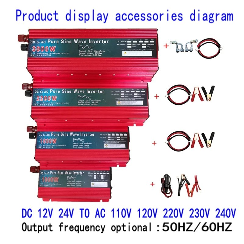 Pure Sine Wave Inverter DC 12v/24v To AC 110V/220V 1000W 1600W 2000W 3000W Portable Power Bank Converter Solar Inverter Pure Sine Wave Inverter DC 12v/24v To AC 110V/220V 1000W 1600W 2000W 3000W Portable Power Bank Converter Solar Inverter