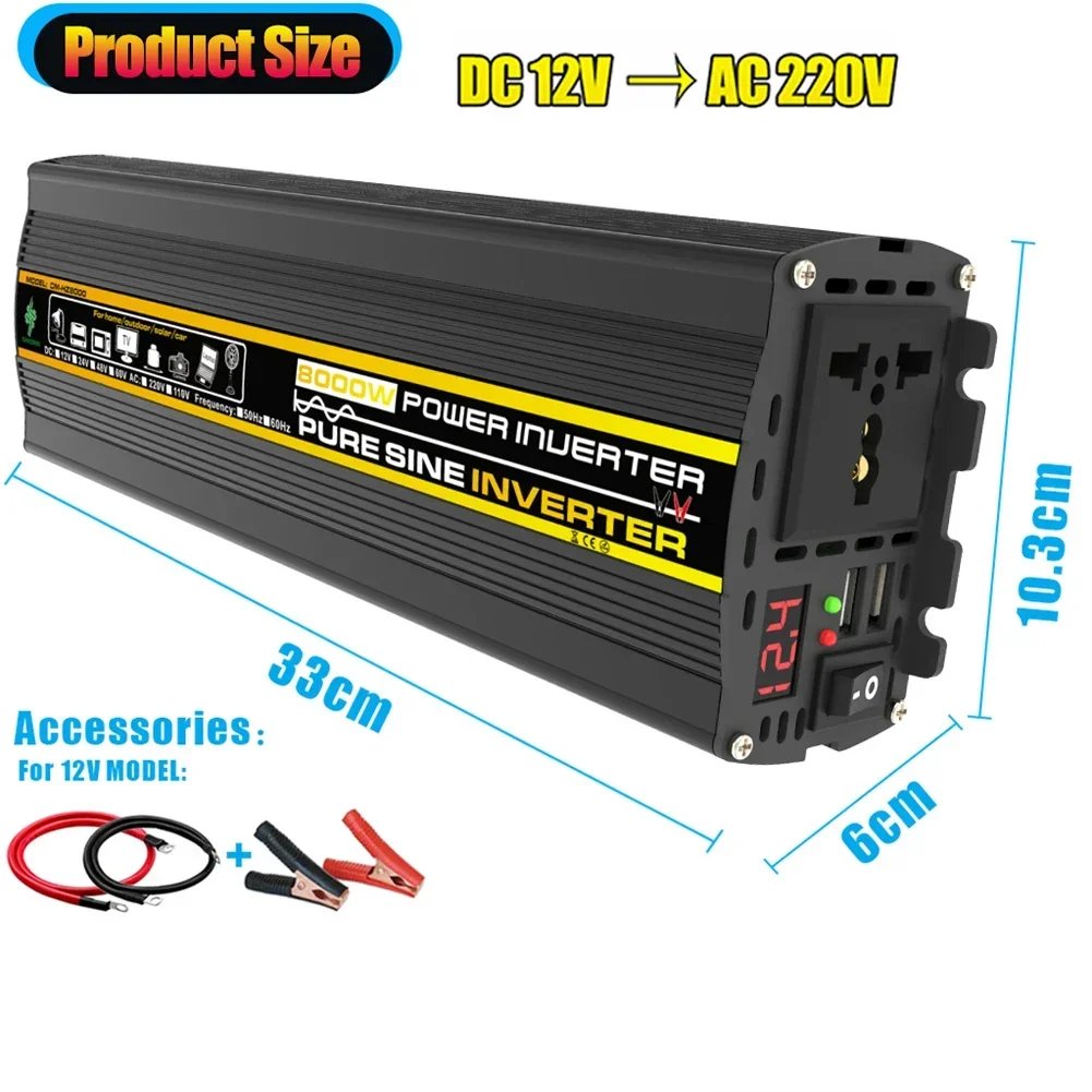 Pure Sine Wave Inverter 12V To AC 110V 220V 8000/6000/4000/3000W Voltage Transformer Power Converter Solar Inverter