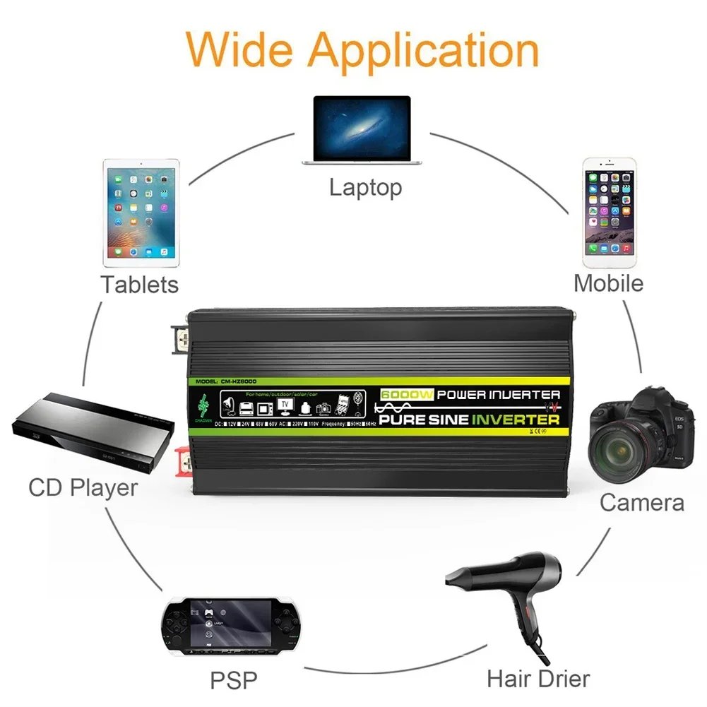 Pure Sine Wave Inverter 12V To AC 110V 220V 8000/6000/4000/3000W Voltage Transformer Power Converter Solar Inverter