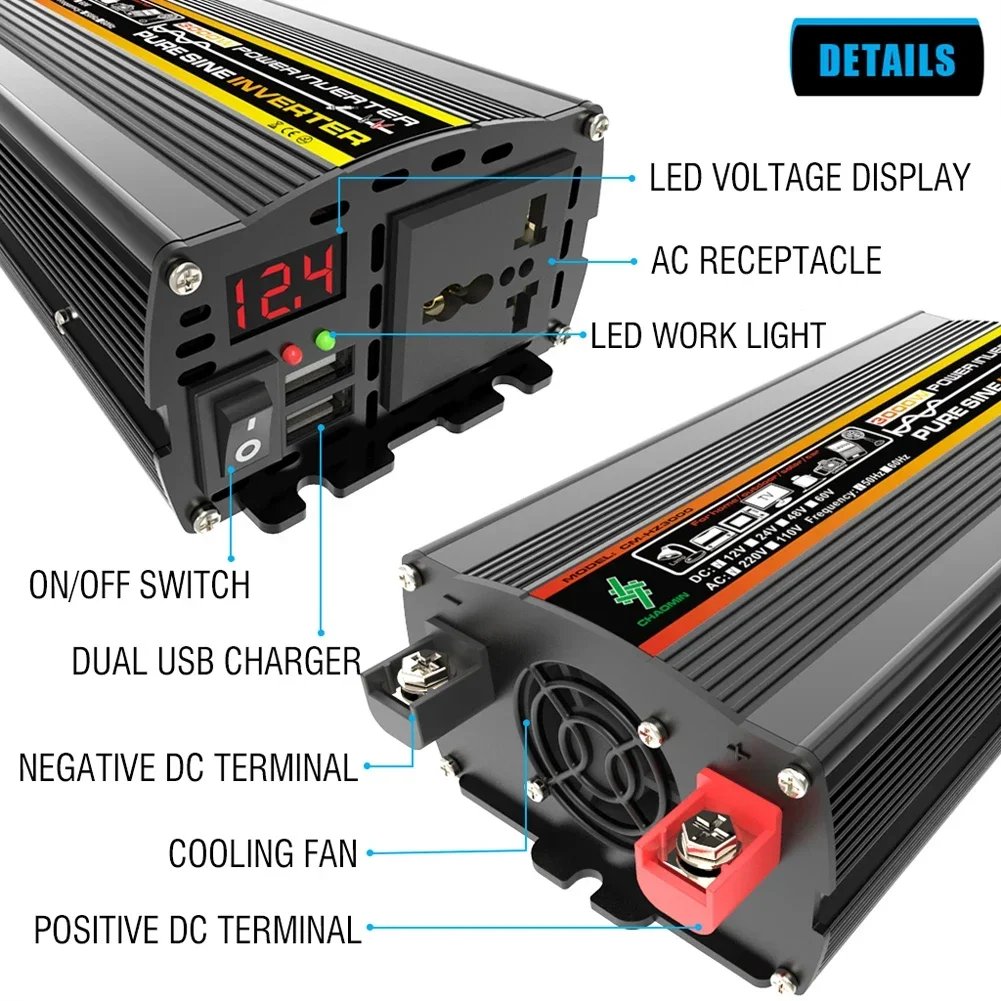 Pure Sine Wave Inverter 12V To AC 110V 220V 8000/6000/4000/3000W Voltage Transformer Power Converter Solar Inverter