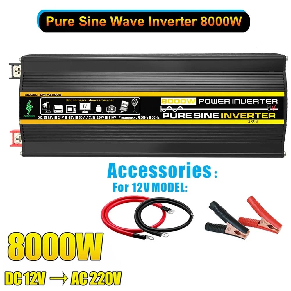 Pure Sine Wave Inverter 12V To AC 110V 220V 8000/6000/4000/3000W Voltage Transformer Power Converter Solar Inverter