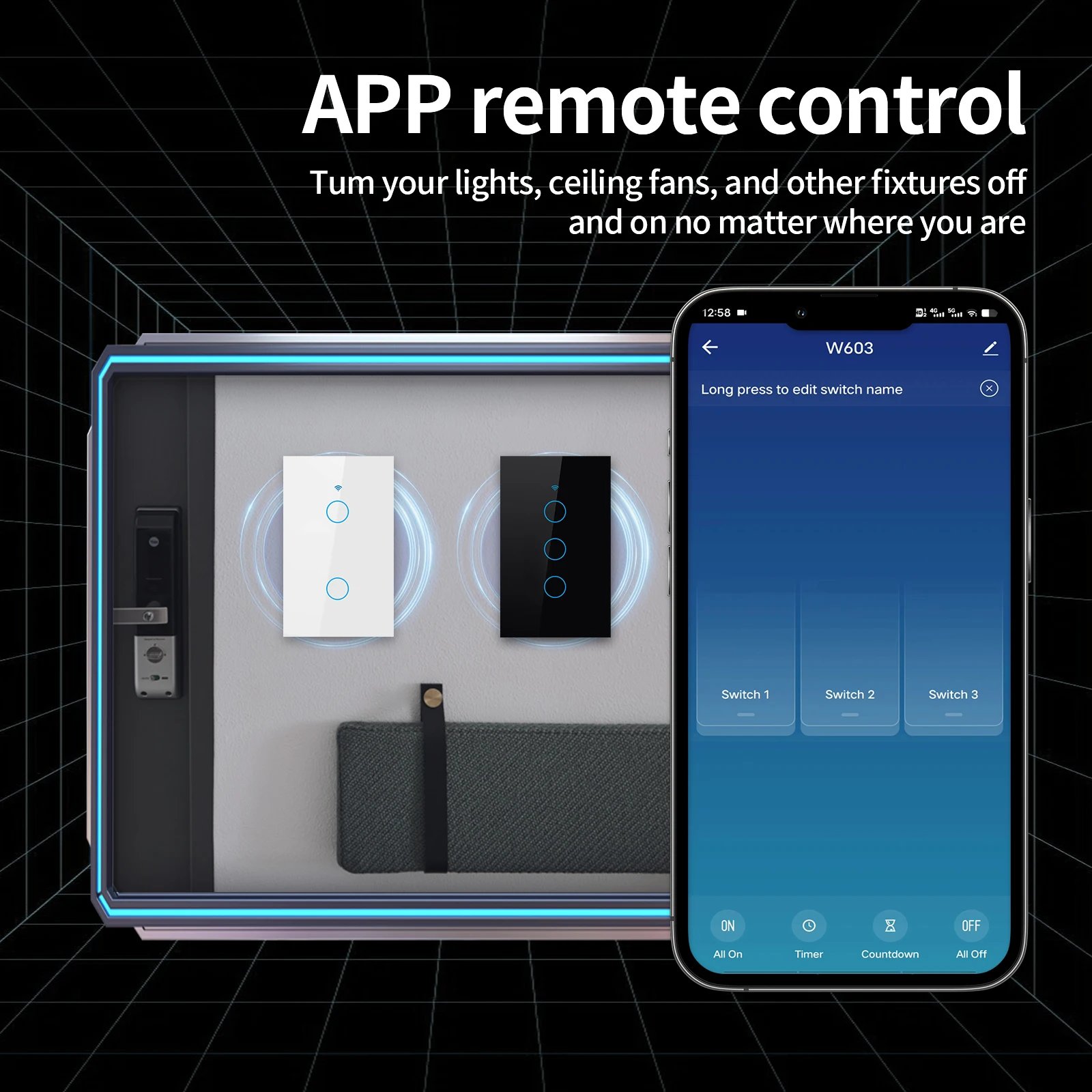 Tuya US WiFi+Bluetooth Smart Wall Switch 1/2/3/4 Gang Wire Touch Sensor LED Light Switches Smart Home Alexa Google Home