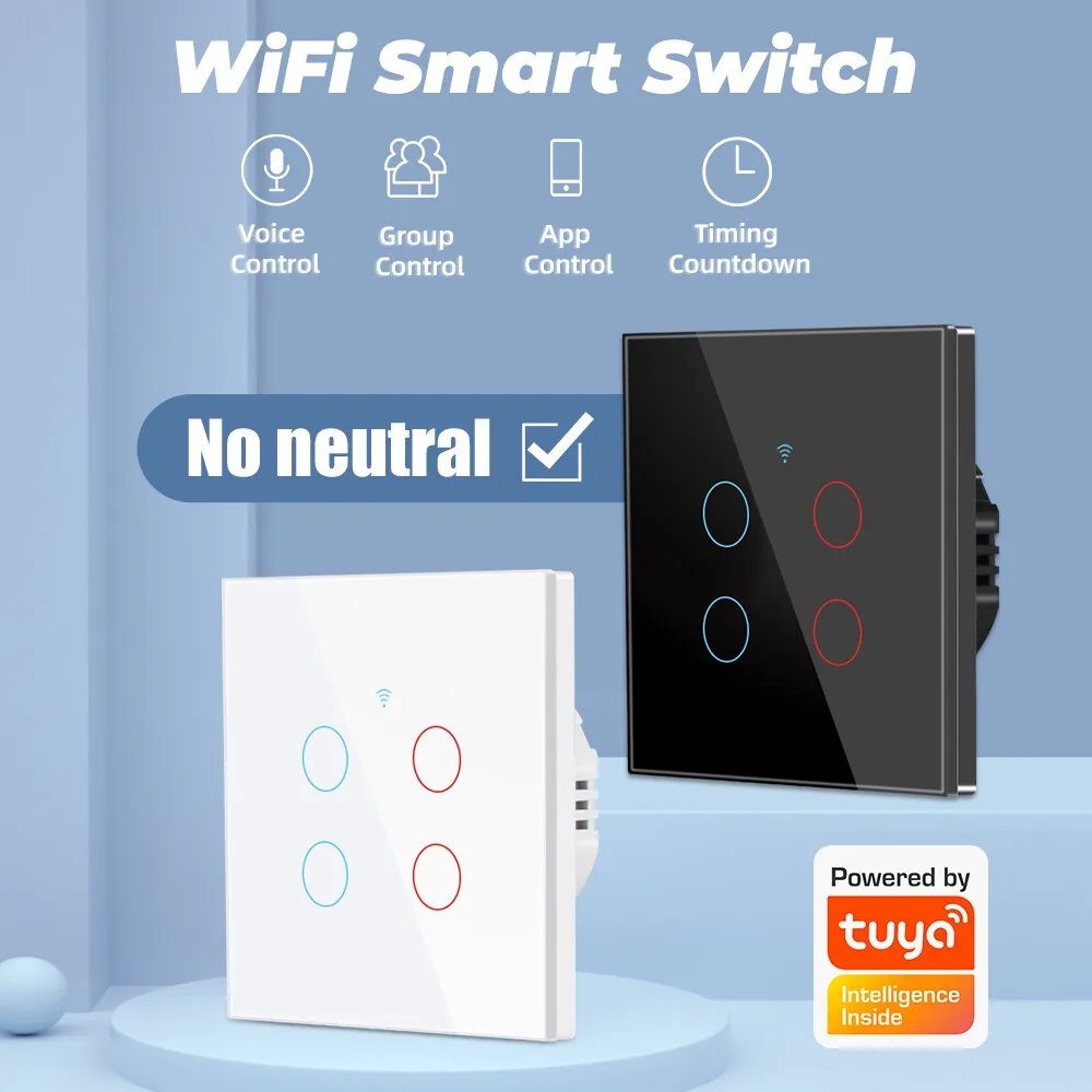 Tuya Wifi EU Smart Switches 1/2/3/4Gang Touch Light Switch Wall Sensor 433mhz RF Switches Smart Life for Alexa Google Home Alice