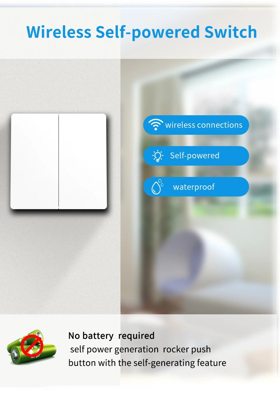 Smart Wireless Switch RF433Mhz Self-Powered Push Button Wall Panels Remote Controller Light Switch Waterproof Wall Switch Smart Wireless Switch RF433Mhz Self-Powered Push Button Wall Panels Remote Controller Light Switch Waterproof Wall Switch