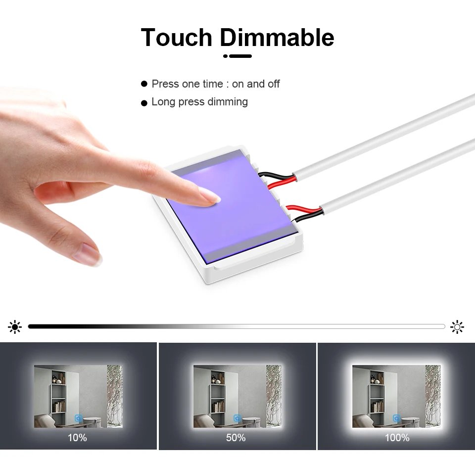 Dimmable Home Lighting Touch Switch 12V Bathroom Smart Mirror Touch Sensor Control Switch  CCT Adjustable Work With 1-5mm Glass