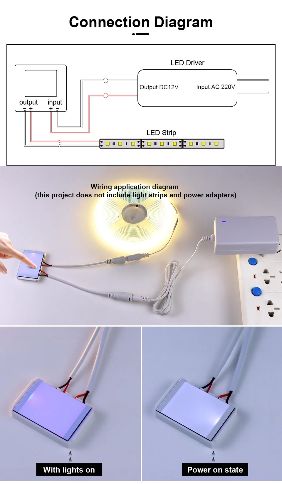 Dimmable Home Lighting Touch Switch 12V Bathroom Smart Mirror Touch Sensor Control Switch  CCT Adjustable Work With 1-5mm Glass