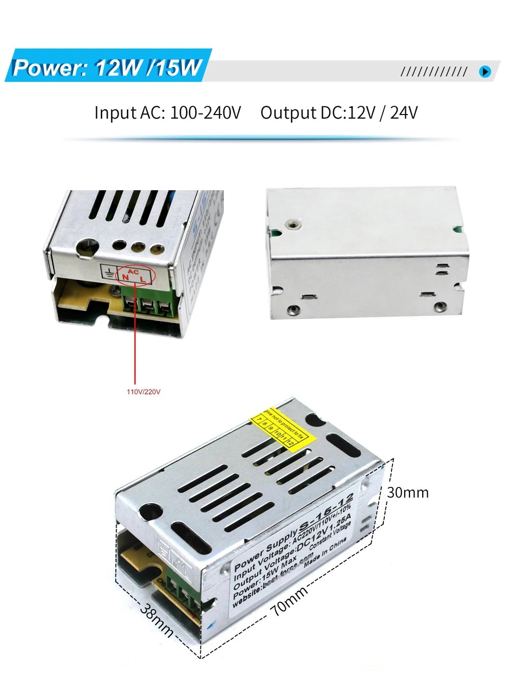 DC 5V 12V 24V 36V 48V 60V Switching Power Supply 2A 3A 4A 5A 8A 10A 15A 20A 25A 30A 40A 50A 60A 100A Transformer Power Adapter