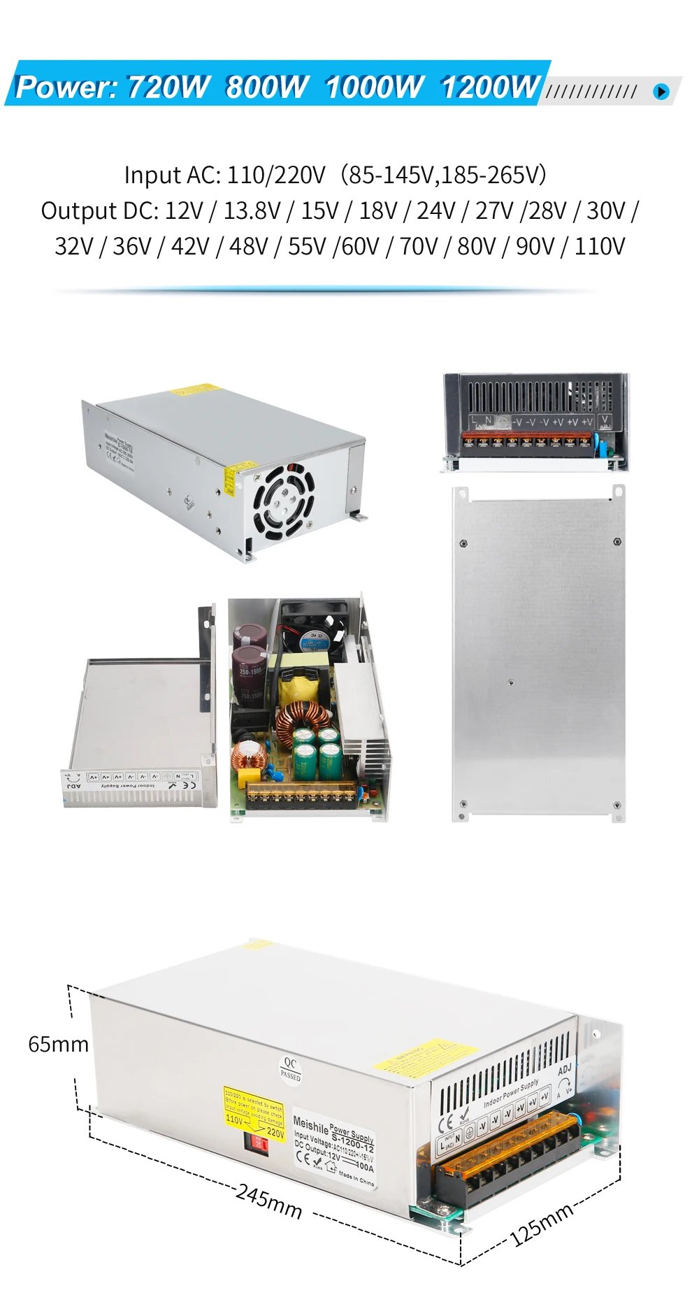 DC 5V 12V 24V 36V 48V 60V Switching Power Supply 2A 3A 4A 5A 8A 10A 15A 20A 25A 30A 40A 50A 60A 100A Transformer Power Adapter