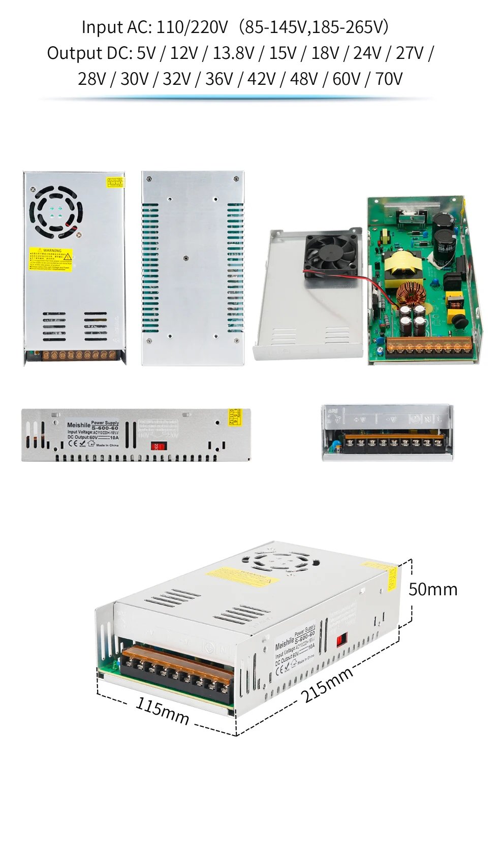 DC 5V 12V 24V 36V 48V 60V Switching Power Supply 2A 3A 4A 5A 8A 10A 15A 20A 25A 30A 40A 50A 60A 100A Transformer Power Adapter