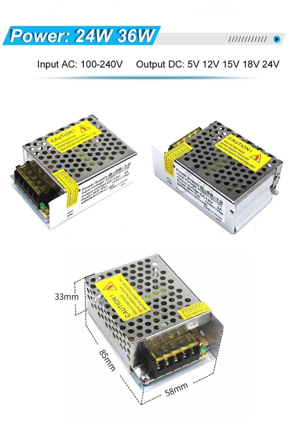 DC 5V 12V 24V 36V 48V 60V Switching Power Supply 2A 3A 4A 5A 8A 10A 15A 20A 25A 30A 40A 50A 60A 100A Transformer Power Adapter