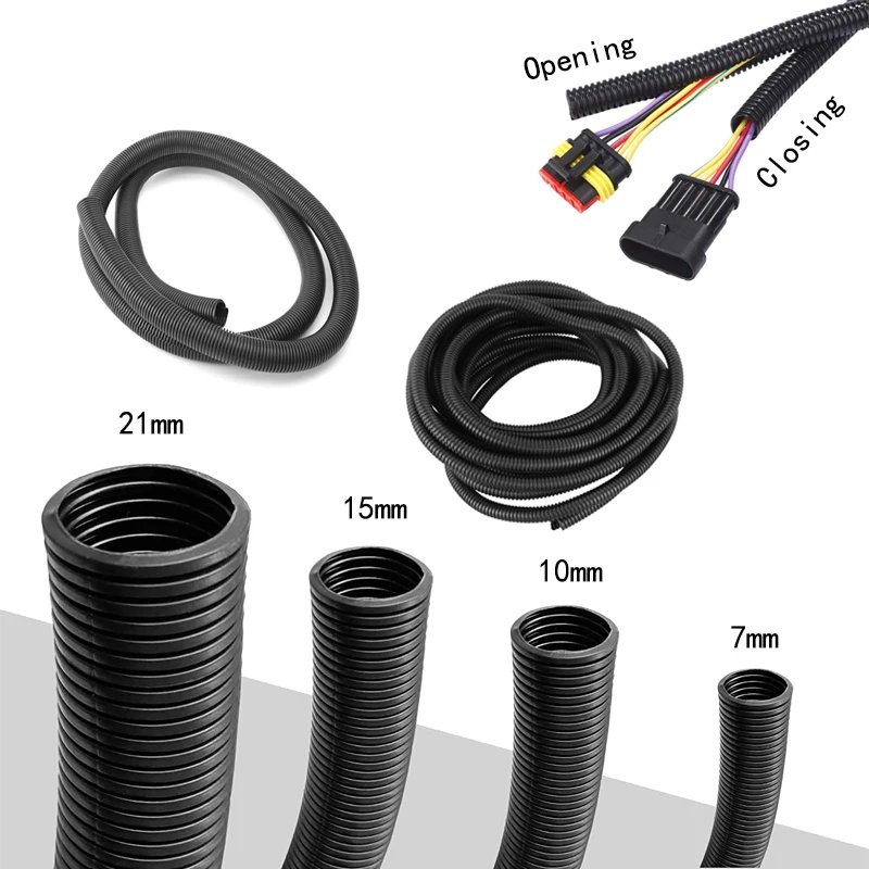 1/3/6M Corrugated Pipe7mm-28mm Car Cable Heat Resistant Insulation Tube Harness Motor Electrical Wire Protection Accessories
