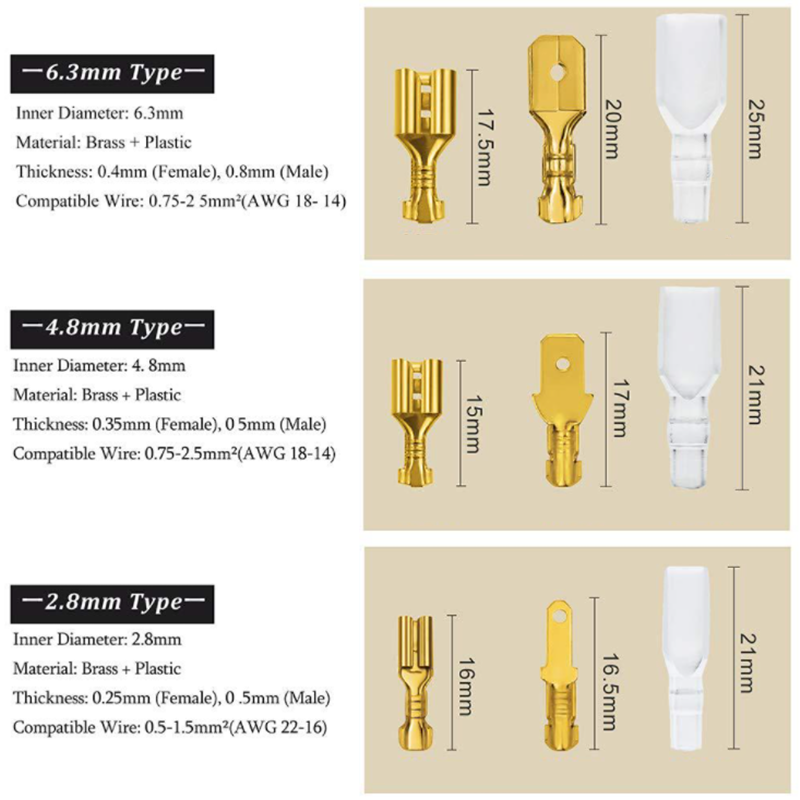 Box,Bullet Type Lnsulated Electrical Connector,Female and Male Wire Connector,Brass Electrical Crimp Terminalss,Car Accessories
