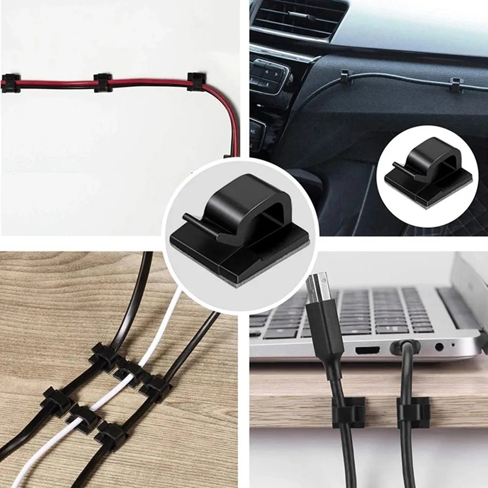 Cable Clips Self Adhesive Cord Management Black Wire Holder Organizer Clamp Self-adhesive Car Wire Clip Accessories