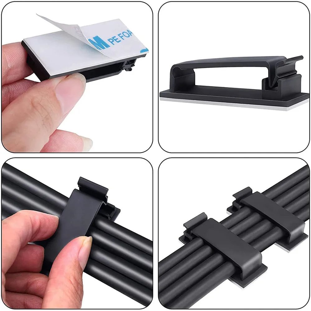 Cable Clips Self Adhesive Cord Management Black Wire Holder Organizer Clamp Self-adhesive Car Wire Clip Accessories