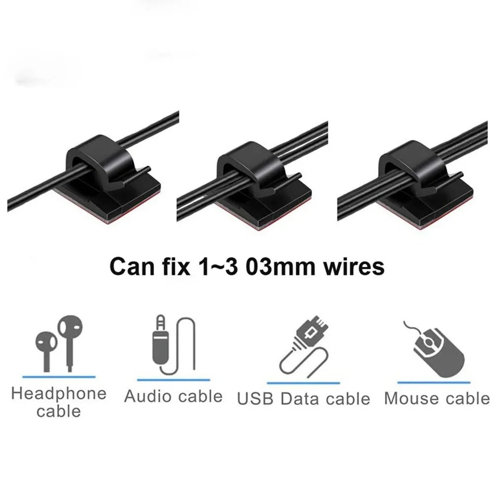 Cable Clips Self Adhesive Cord Management Black Wire Holder Organizer Clamp Self-adhesive Car Wire Clip Accessories