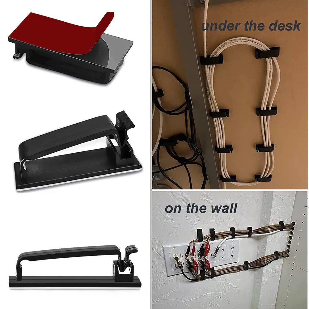 Cable Clips Self Adhesive Cord Management Black Wire Holder Organizer Clamp Self-adhesive Car Wire Clip Accessories