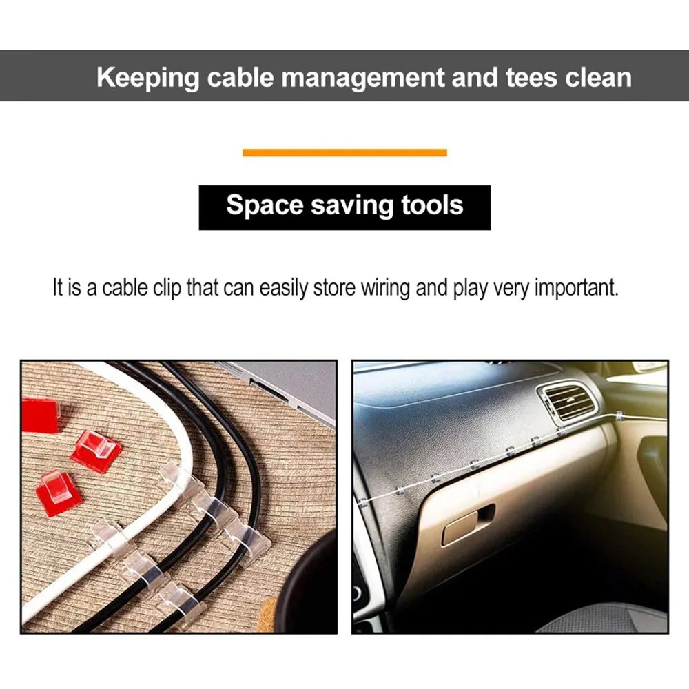 Cable Clips Self Adhesive Cord Management Black Wire Holder Organizer Clamp Self-adhesive Car Wire Clip Accessories