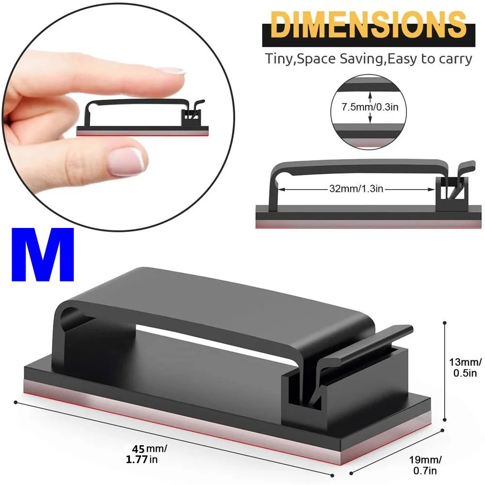 Cable Clips Self Adhesive Cord Management Black Wire Holder Organizer Clamp Self-adhesive Car Wire Clip Accessories