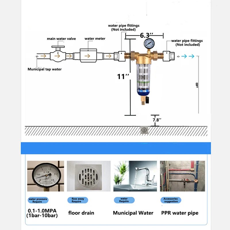 Pre Filter Backwash Stainless Steel Mesh Purifier Central Prefilter Water Filter Sediment Filtration Whole House Water Filter