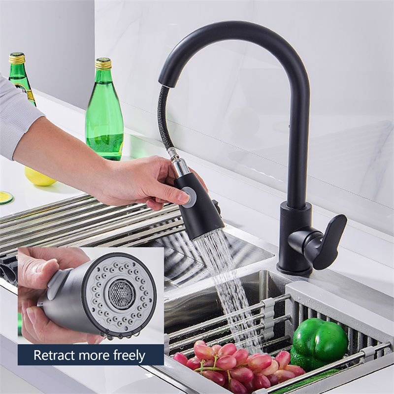Kitchen Faucets Brushed Nickel Pull Out Kitchen Sink Water Tap Deck Mounted Mixer Stream Sprayer Head Hot Cold Taps Sliver