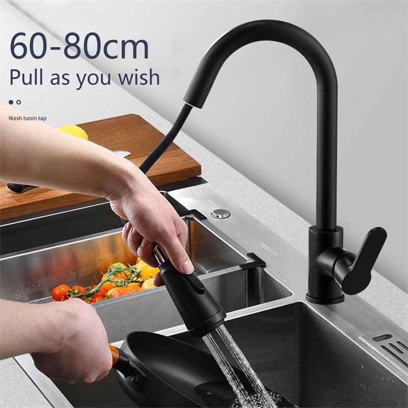 Kitchen Faucets Brushed Nickel Pull Out Kitchen Sink Water Tap Deck Mounted Mixer Stream Sprayer Head Hot Cold Taps Sliver