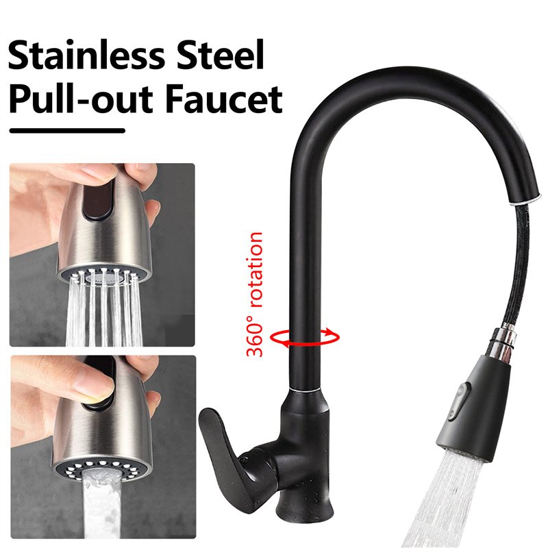 Kitchen Faucets Brushed Nickel Pull Out Kitchen Sink Water Tap Deck Mounted Mixer Stream Sprayer Head Hot Cold Taps Sliver
