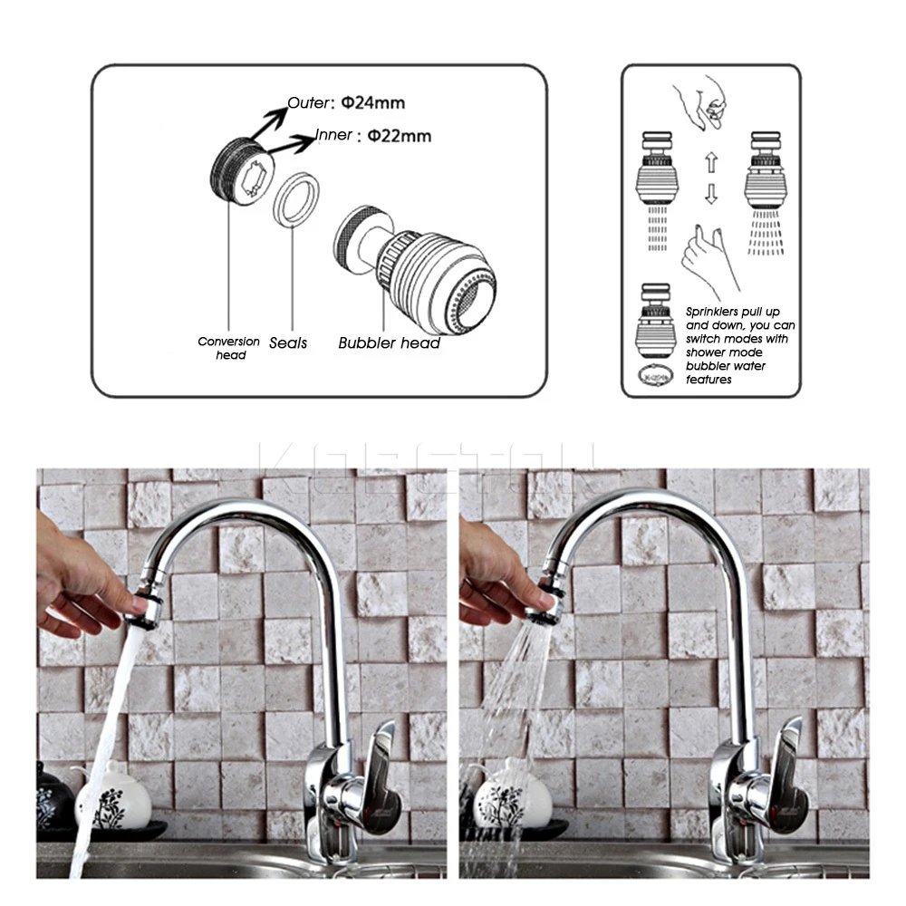 boyage 360 Rotate Kitchen Faucet Water Bubbler Swivel Head Adapter Water Saving Tap Connector Diffuser Multifunctional Faucet