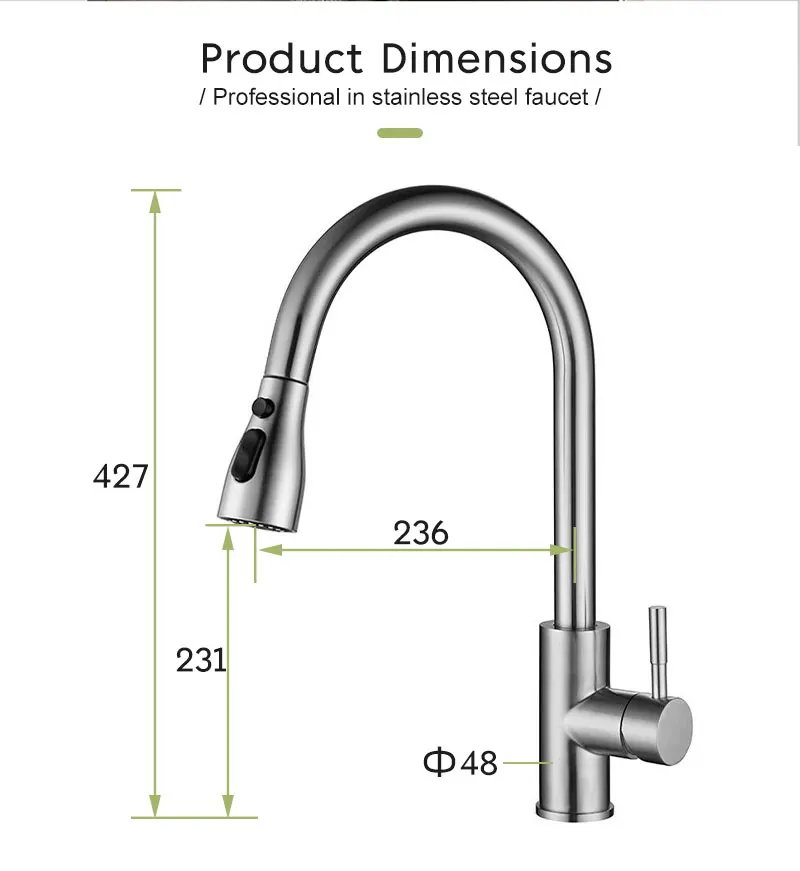 Kitchen Faucets Brushed Nickel Pull Out Kitchen Sink Water Tap Deck Mounted Mixer Stream Sprayer Head Hot Cold Taps Black Chrome