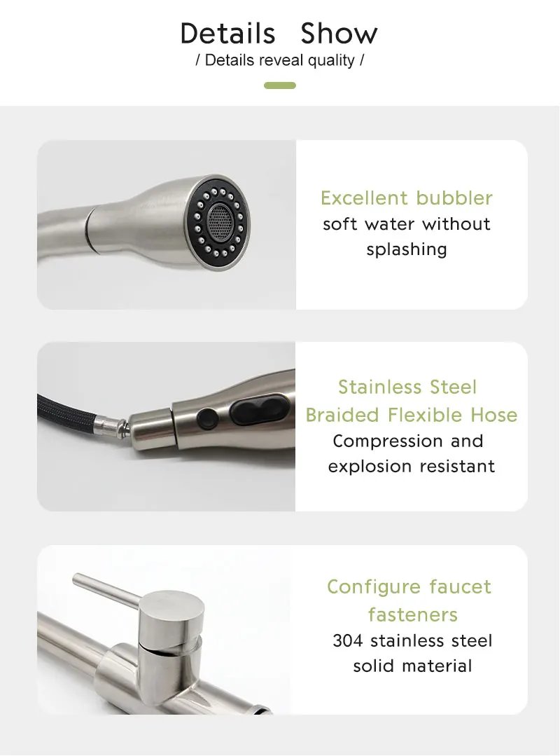 Kitchen Faucets Brushed Nickel Pull Out Kitchen Sink Water Tap Deck Mounted Mixer Stream Sprayer Head Hot Cold Taps Black Chrome