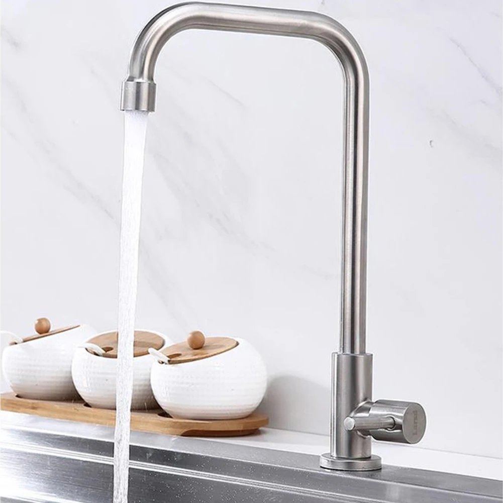 Kitchen Faucet Rotating Stainless Steel Single Lever Basin Faucet Deck Mounted Kitchen Sink Single Cold Water Tap