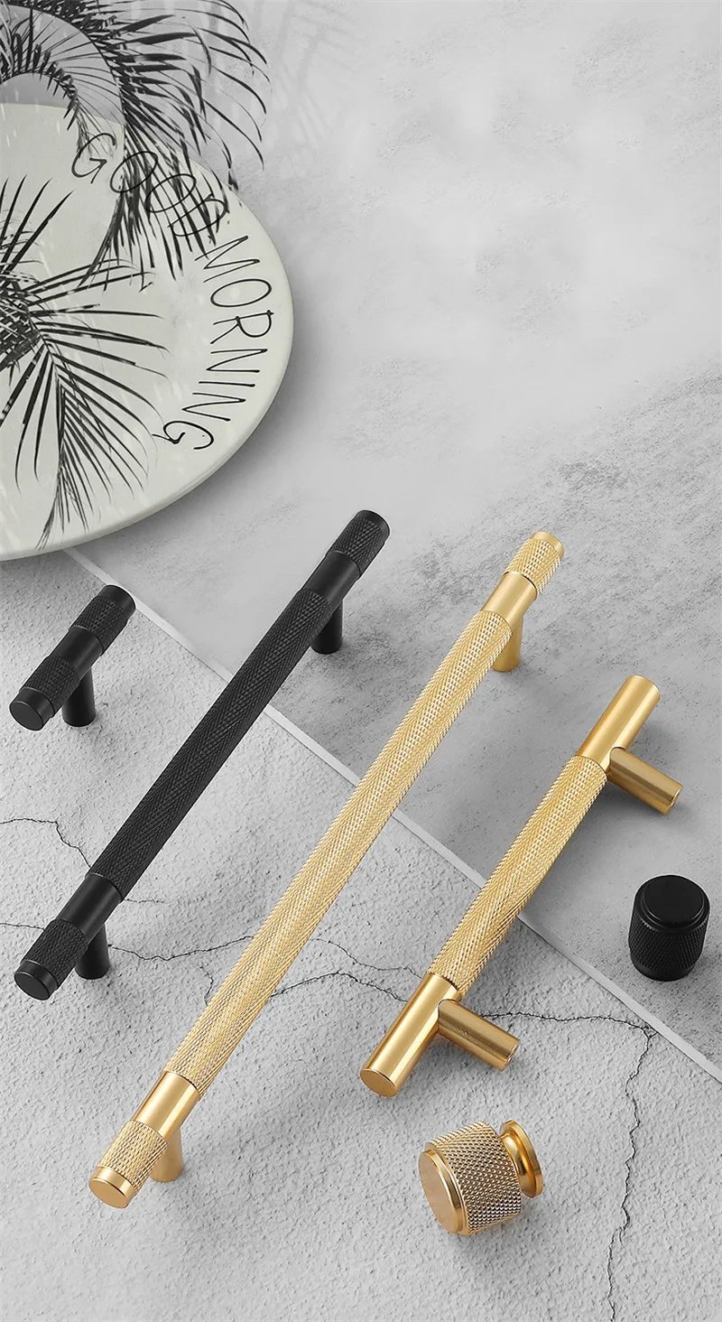 Modern Aluminum Alloy Black Gold Kitchen Cabinet Handles and Knobs Drawer Handles Wardrobe Door Pulls Furniture Hardware