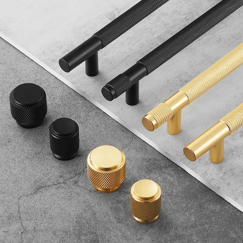 Modern Aluminum Alloy Black Gold Kitchen Cabinet Handles and Knobs Drawer Handles Wardrobe Door Pulls Furniture Hardware