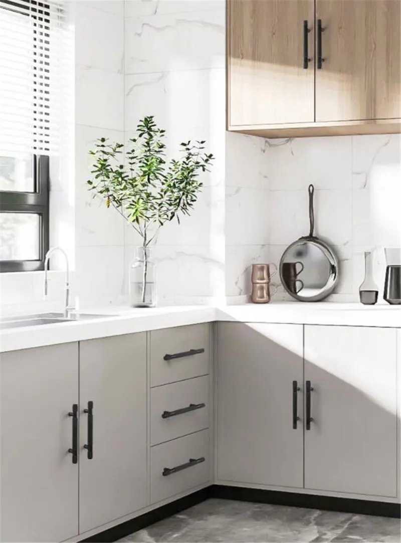 Modern Aluminum Alloy Black Gold Kitchen Cabinet Handles and Knobs Drawer Handles Wardrobe Door Pulls Furniture Hardware