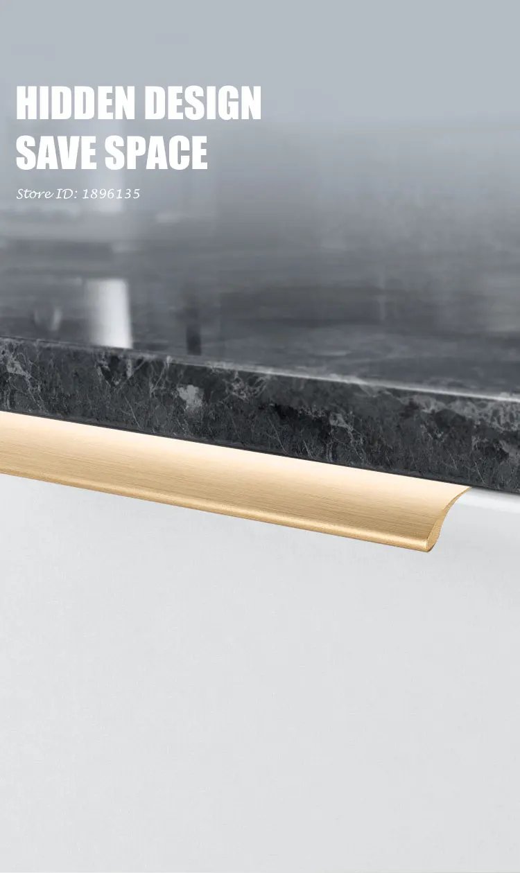 Black Hidden Cabinet Handles Aluminum Alloy Kitchen Handles Cupboard Door Pulls Drawer Knobs Long Furniture Handle Hardware