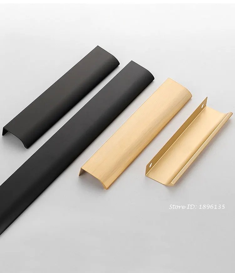 Black Hidden Cabinet Handles Aluminum Alloy Kitchen Handles Cupboard Door Pulls Drawer Knobs Long Furniture Handle Hardware